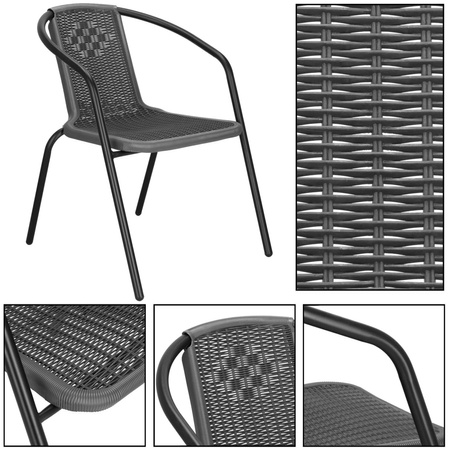 Krzesło ogrodowe metalowe, plecione krzesło na balkon szare wys. 73 cm