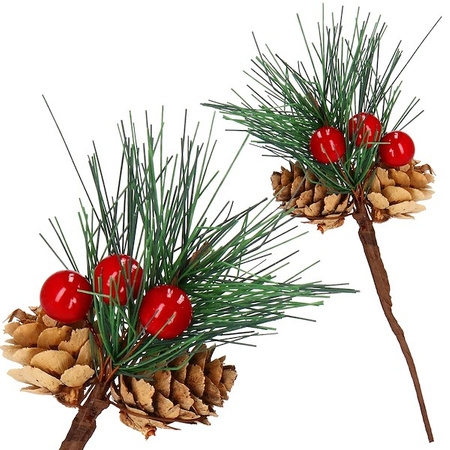 Gałązka świąteczna 20 cm ozdoba do stroików dekoracja z jarzębiną