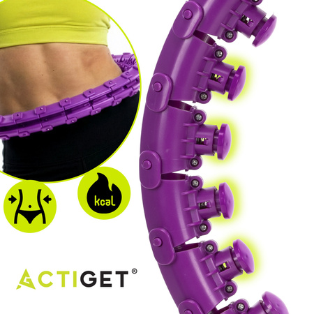 Hula hop cardio, fitness składane z obciążeniem i wypustkami masującymi, fioletowe