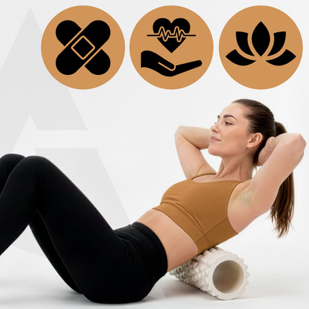 Roller fitness do masażu ciała, średnio twardy, wałek z wypustkami, jasny beż