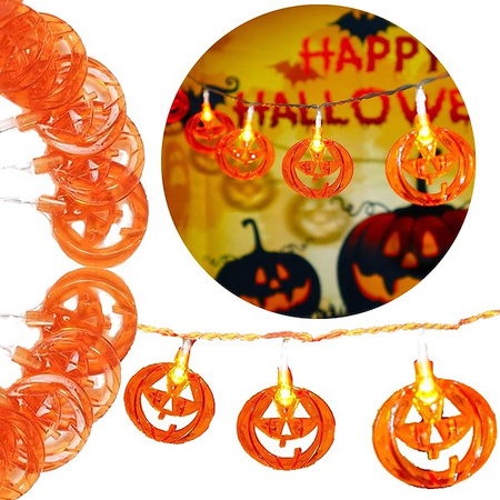 Dekoracja na Halloween łańcuch świetlny dynie girlanda 20 LED 2 funkcje świecenia