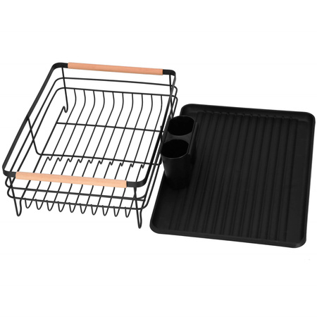 Ociekacz do naczyń 42x31x14 cm metalowa suszarka z tacką czarno-brązowa