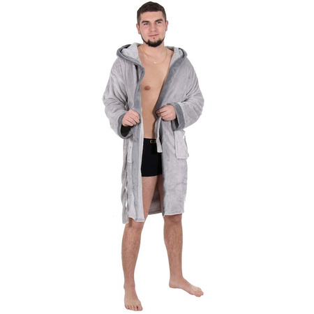 Szlafrok męski z paskiem rozm. M/L polarowy szary