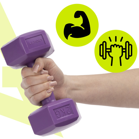Hantle 2x2kg hexagonalne do ćwiczeń fitness ciężarki zestaw 2 szt. fioletowe