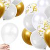 Balony 50 szt. urodzinowe na wieczór panieński, wesele białe, szare, złote, z konfetti