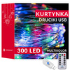 Kurtyna świetlna girlanda, lampki druciki 300 LED wewnętrzno-zewnętrzne z programatorem multikolor