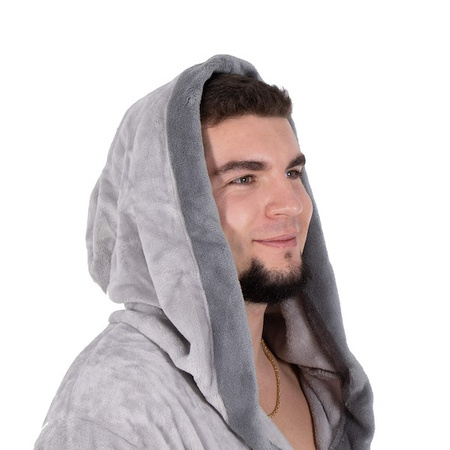 Szlafrok męski z paskiem rozm. M/L polarowy szary