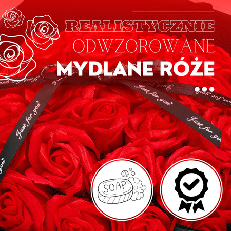 Róże mydlane kwiaty 32 szt. bukiet czerwone 