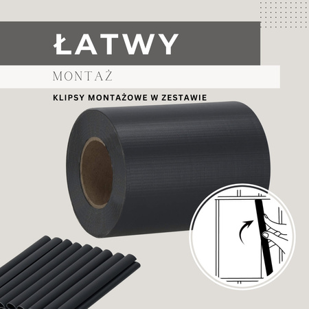 Taśma ogrodzeniowa PVC 35m x 19 cm 450 g/m2 z klipsami mocującymi 20 szt. antracyt