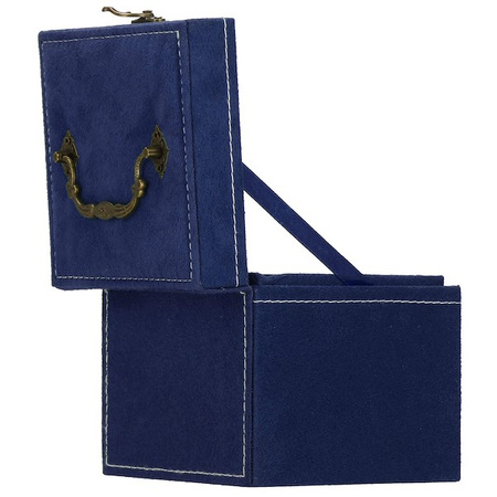 Szkatułka na biżuterię 12x12x12 cm granatowy kuferek z przegródkami welurowy