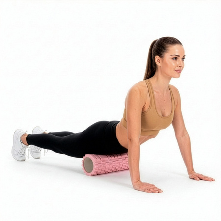Roller fitness do masażu ciała, średnio twardy, wałek z wypustkami, różowy