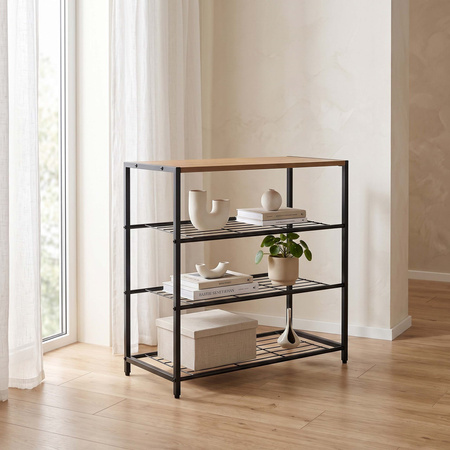 Stojak na buty 4 poziomy 61,5 x 63 x 30 cm regał na obuwie szafka stalowa z półkami czarna