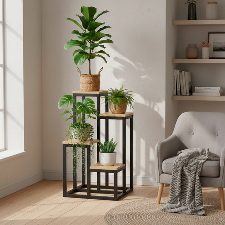 Kwietnik metalowy 4 półki 67,5 cm nowoczesny stojak na kwiaty loft czarny, brązowy