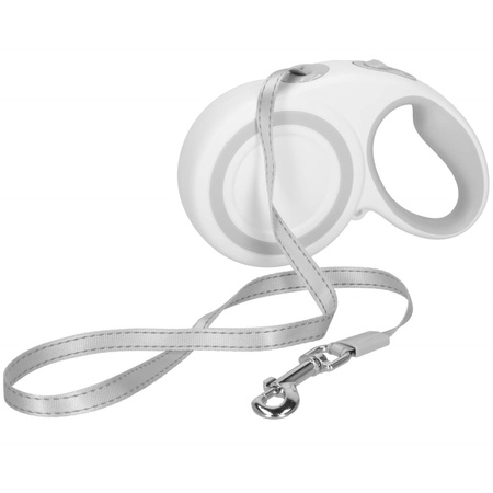 Smycz automatyczna dla psa L - do 50 kg taśmowa, dł. 5 m biało-szara