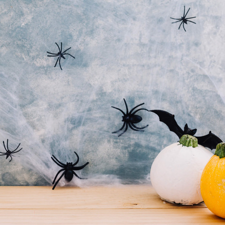 Ozdoba na Halloween pajęczyna z 2 pająkami dekoracja sieć pajęcza 3,5 m