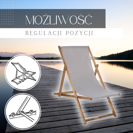 Leżak drewniany impregnowany z płótnem popielatym