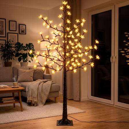 Drzewko świąteczne 128 LED świecąca dekoracja 180 cm ozdoba świetlna, z kwiatami ciepła biel