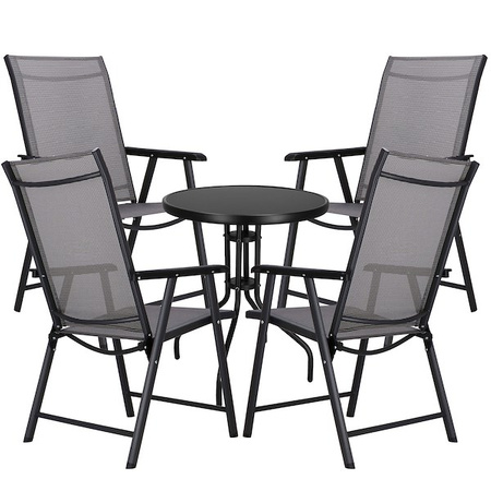 Zestaw mebli ogrodowych stół ze szkłem hartowanym, 4 krzesła komplet na taras szaro-czarny
