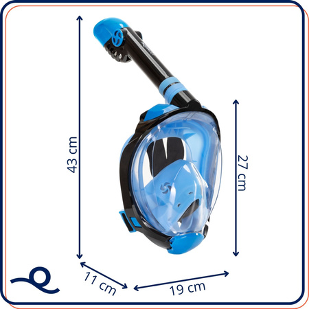 Maska do snorkelingu, nurkowania L/XL pełnotwarzowa z rurką, uchwyt na kamerę, AntiFog, DryTop
