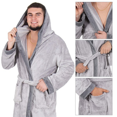 Szlafrok męski z paskiem rozm. M/L polarowy szary