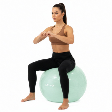 Piłka fitness 65 cm do ćwiczeń pilates i jogi z pompką, gimnastyczna, miętowa