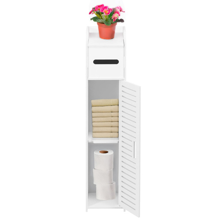 Szafka łazienkowa 80 cm stojąca z uchwytem na papier i schowkiem biały
