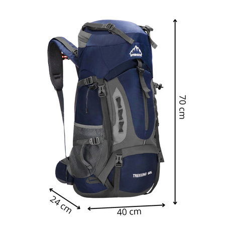 Plecak trekkingowy 60 L turystyczny survival kemping, z gwizdkiem granatowy